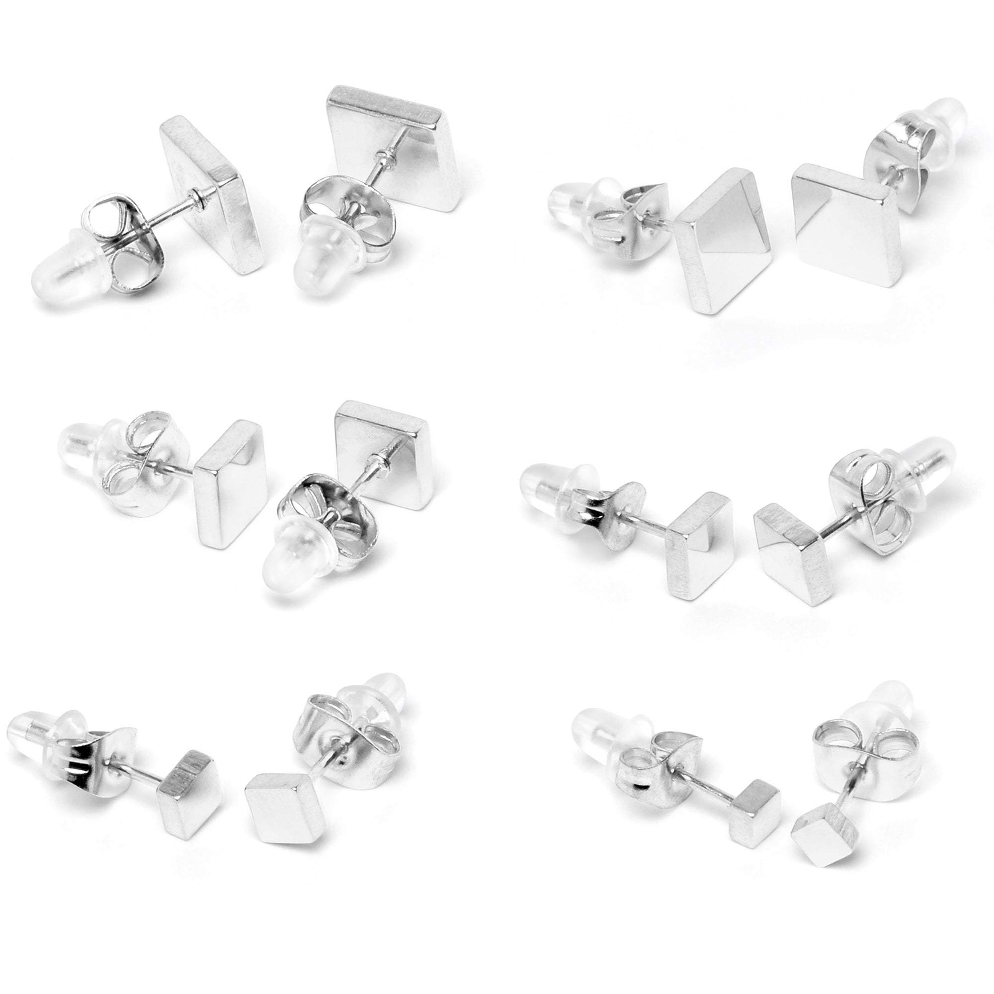 BodyCandy 3mm-8mm Square Stud 316L Stainless Steel Earrings 6 Pack — side view