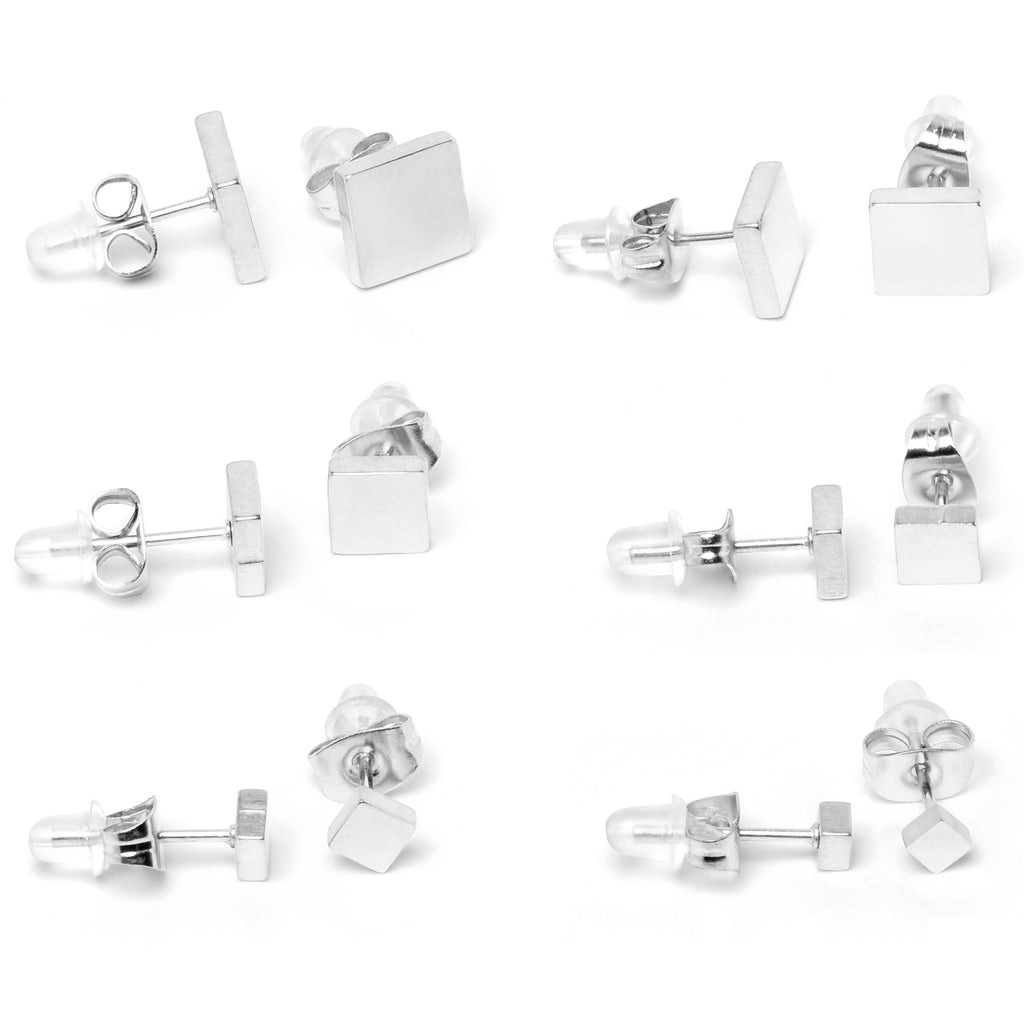 BodyCandy 3mm-8mm Square Stud 316L Stainless Steel Earrings 6 Pack — alternative angle