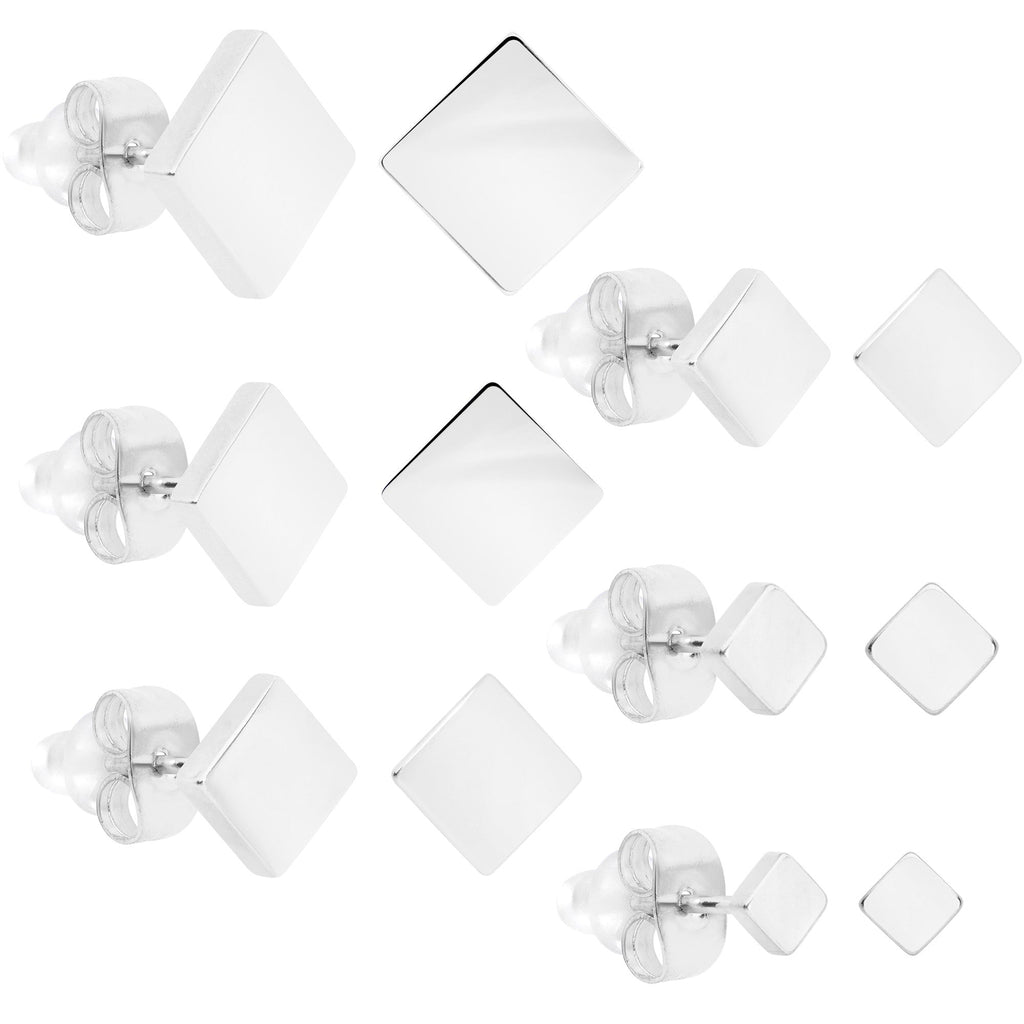 BodyCandy 3mm-8mm Square Stud 316L Stainless Steel Earrings 6 Pack — in-use photo