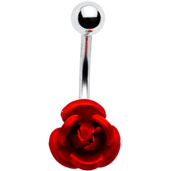 BodyCandy Single Flower Red Rose Belly Button Ring — back view