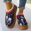 Mandotos Christmas Cartoon Print Plush Lined Slip On Navy Ankle Boots For Women Indoor Home Shoes
