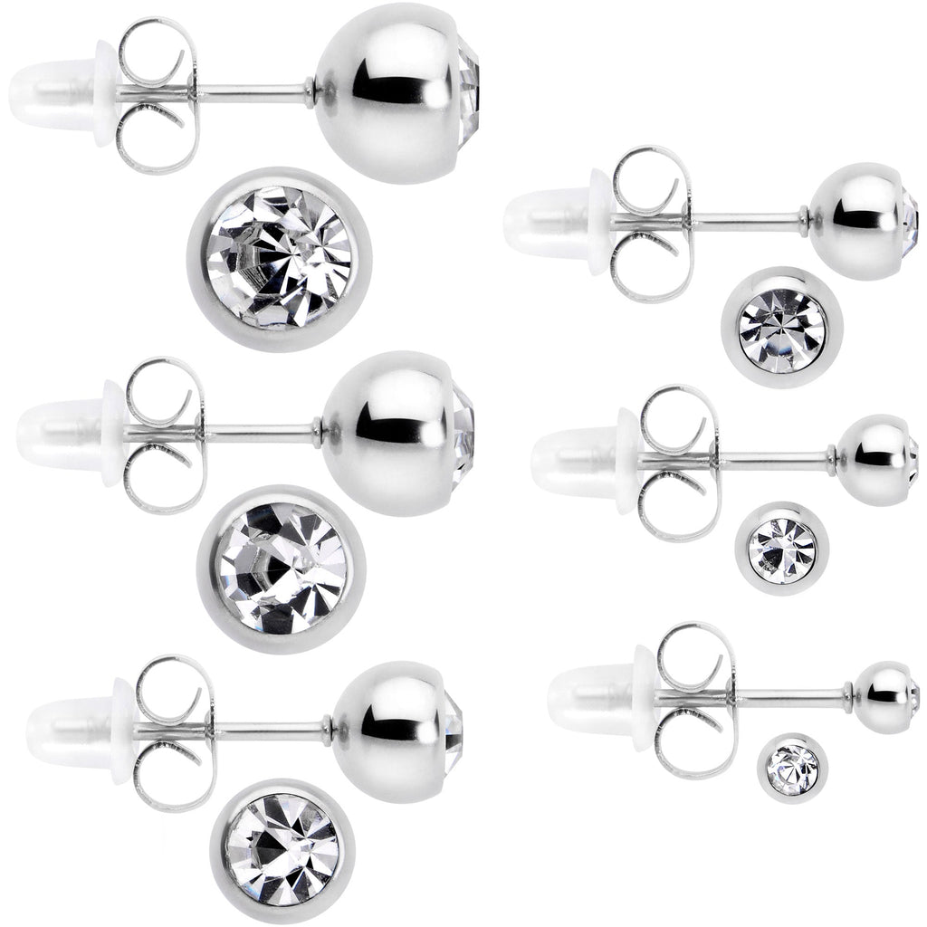 BodyCandy Clear Gem 3mm to 8mm Ball End Stud Earrings Set of 6 — main product shot