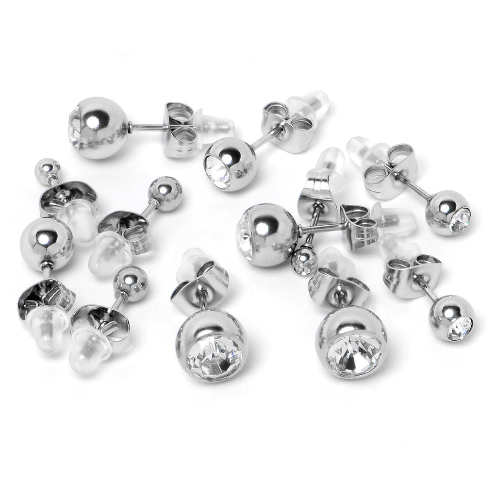 BodyCandy Clear Gem 3mm to 8mm Ball End Stud Earrings Set of 6 — detail close-up