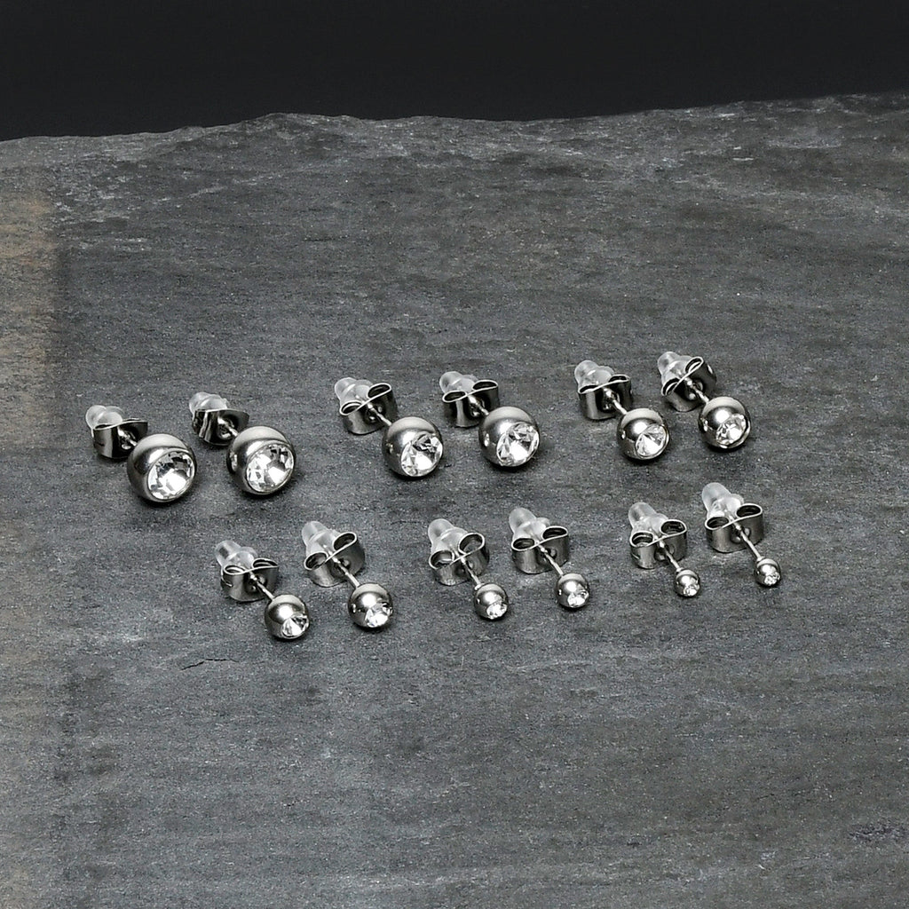 BodyCandy Clear Gem 3mm to 8mm Ball End Stud Earrings Set of 6 — lifestyle context