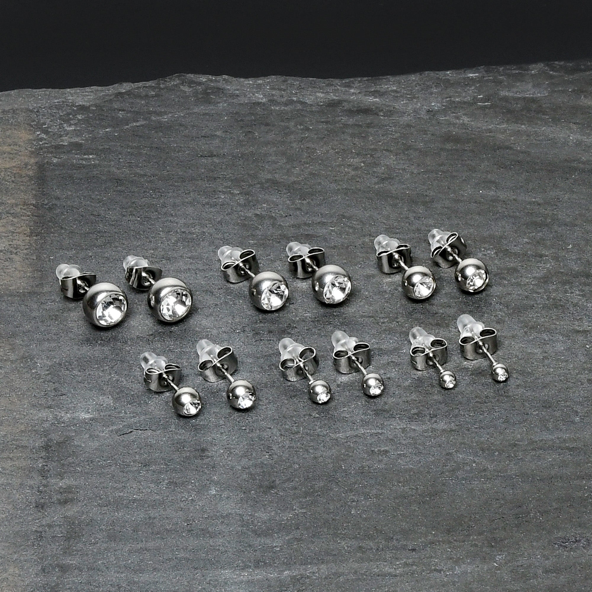 BodyCandy Clear Gem 3mm to 8mm Ball End Stud Earrings Set of 6 — lifestyle context
