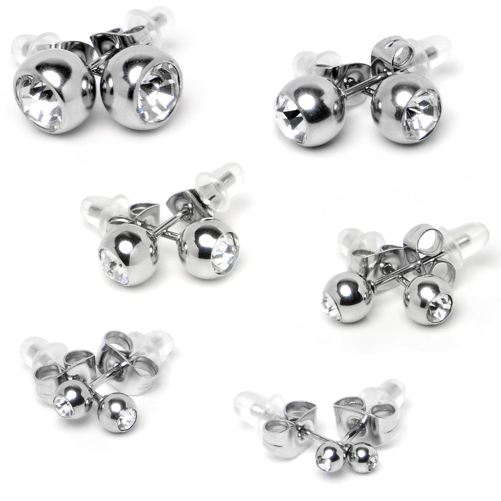 BodyCandy Clear Gem 3mm to 8mm Ball End Stud Earrings Set of 6 — side view