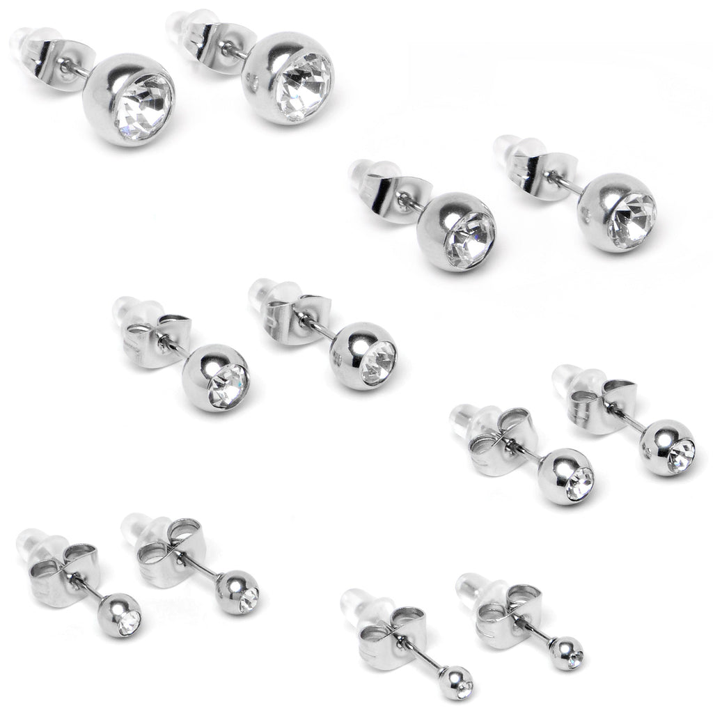 BodyCandy Clear Gem 3mm to 8mm Ball End Stud Earrings Set of 6 — back view