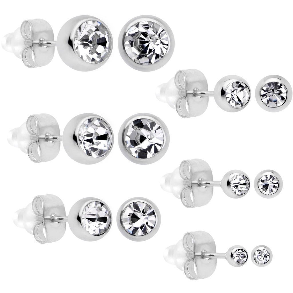 BodyCandy Clear Gem 3mm to 8mm Ball End Stud Earrings Set of 6 — in-use photo