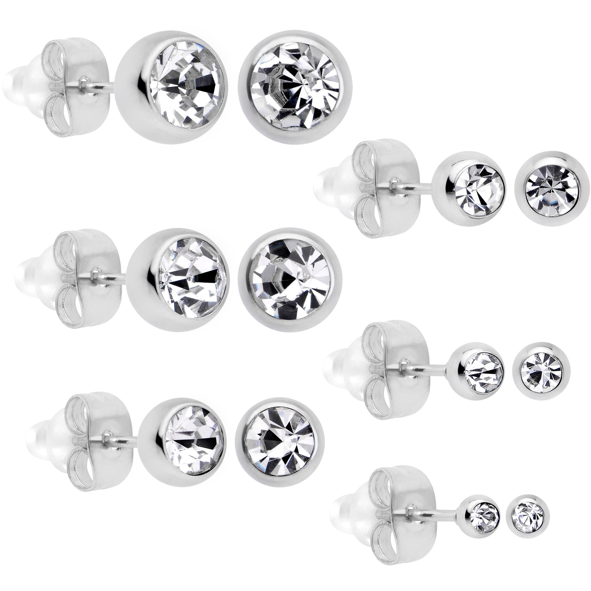 BodyCandy Clear Gem 3mm to 8mm Ball End Stud Earrings Set of 6 — in-use photo