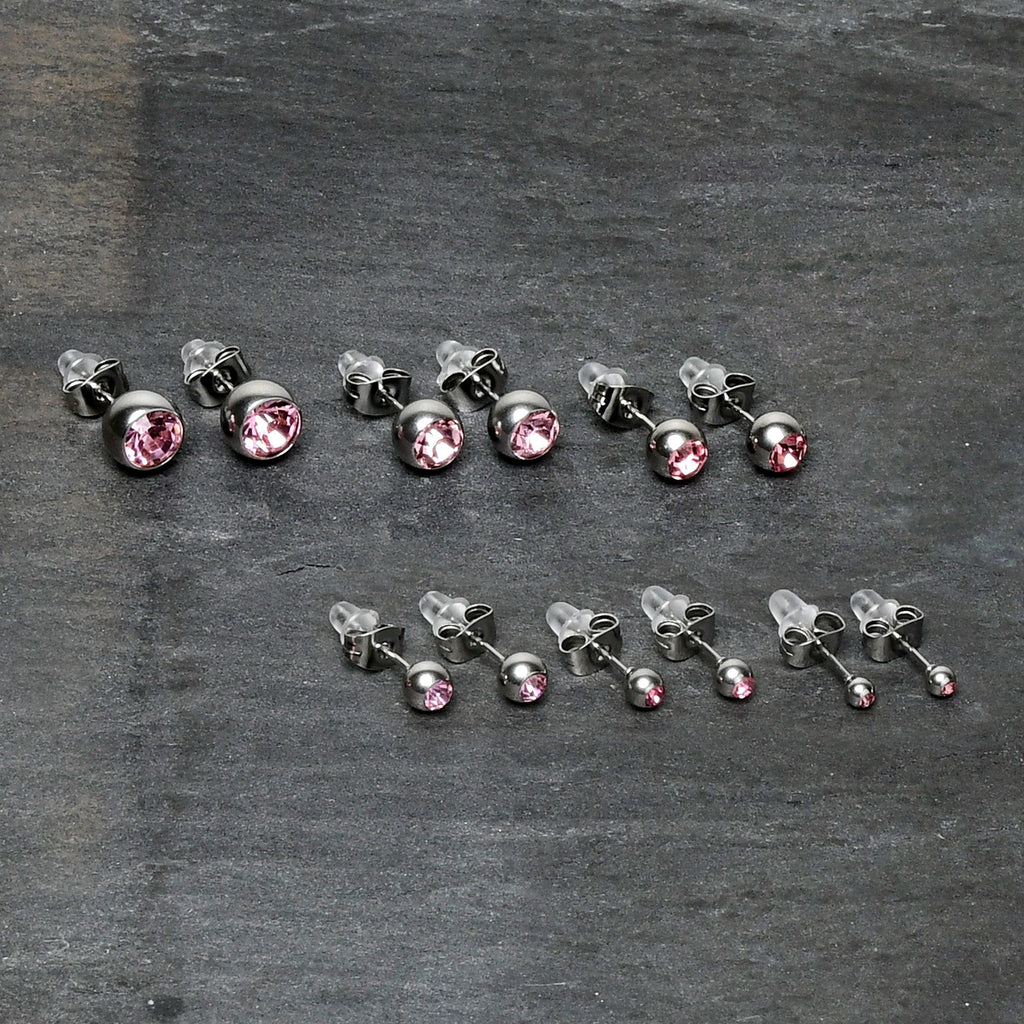 BodyCandy Pink Gem 3mm to 8mm Ball End Stud Earrings Set of 6 — lifestyle context