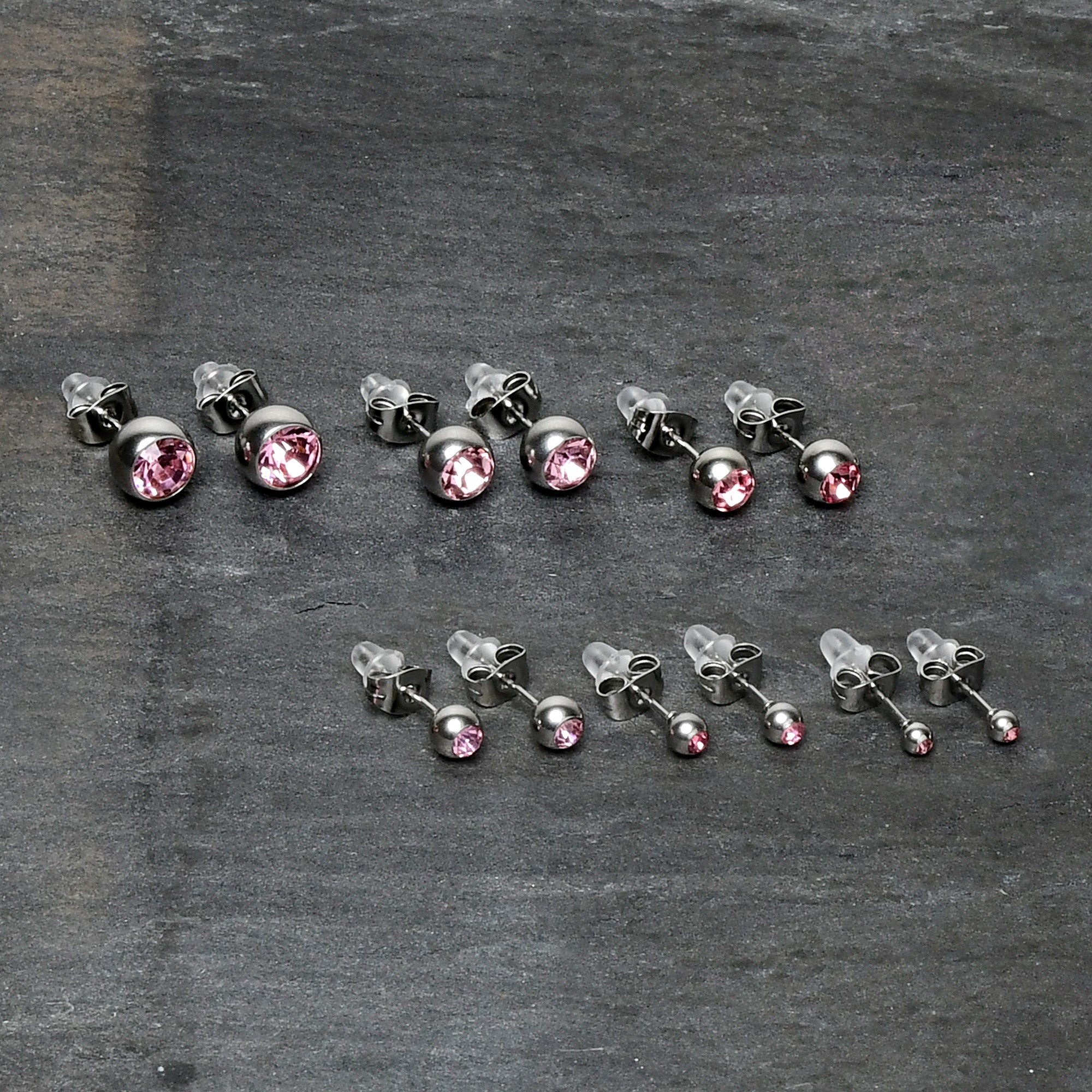 BodyCandy Pink Gem 3mm to 8mm Ball End Stud Earrings Set of 6 — lifestyle context