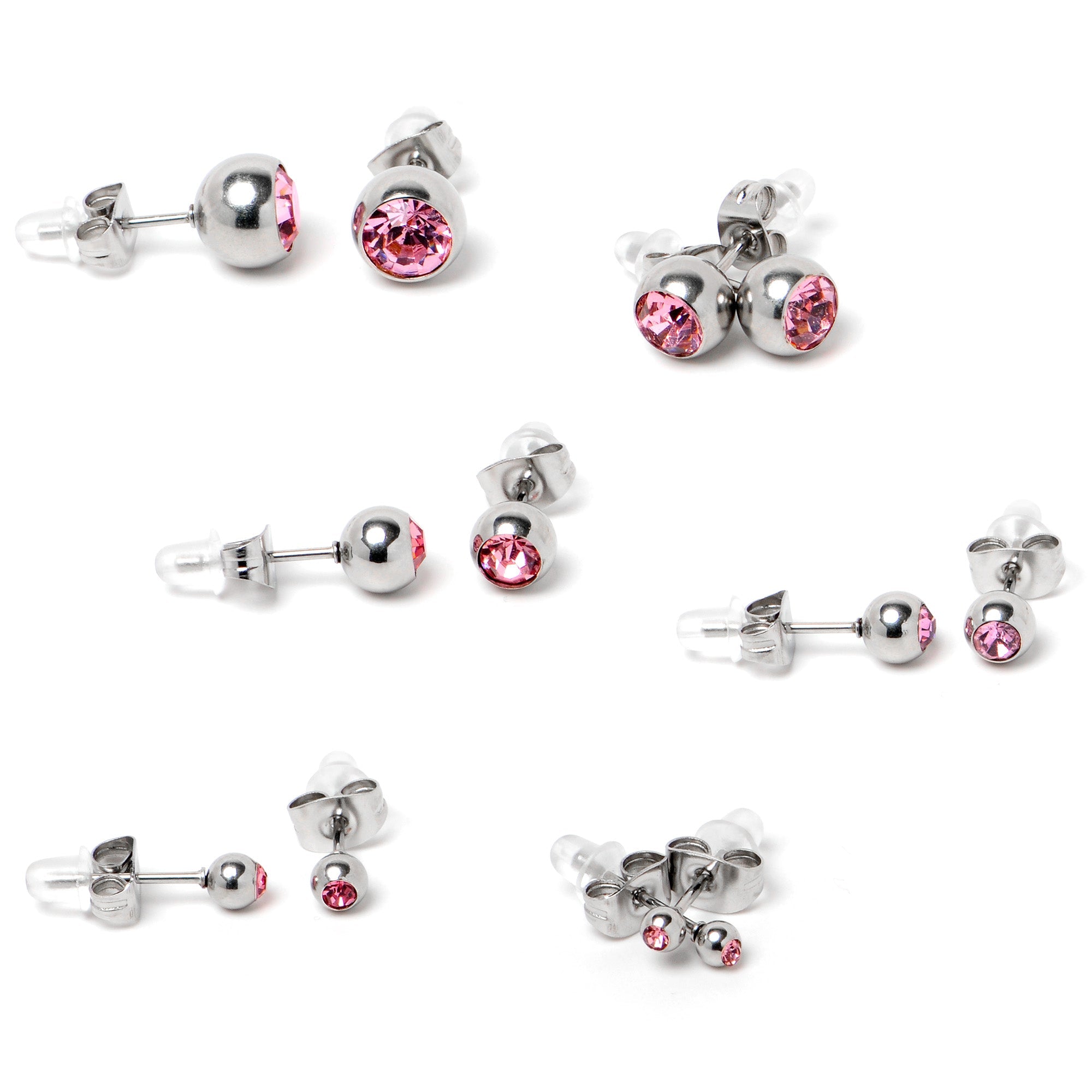 BodyCandy Pink Gem 3mm to 8mm Ball End Stud Earrings Set of 6 — alternative angle