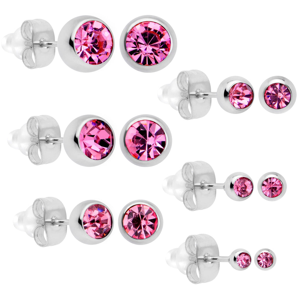 BodyCandy Pink Gem 3mm to 8mm Ball End Stud Earrings Set of 6 — in-use photo
