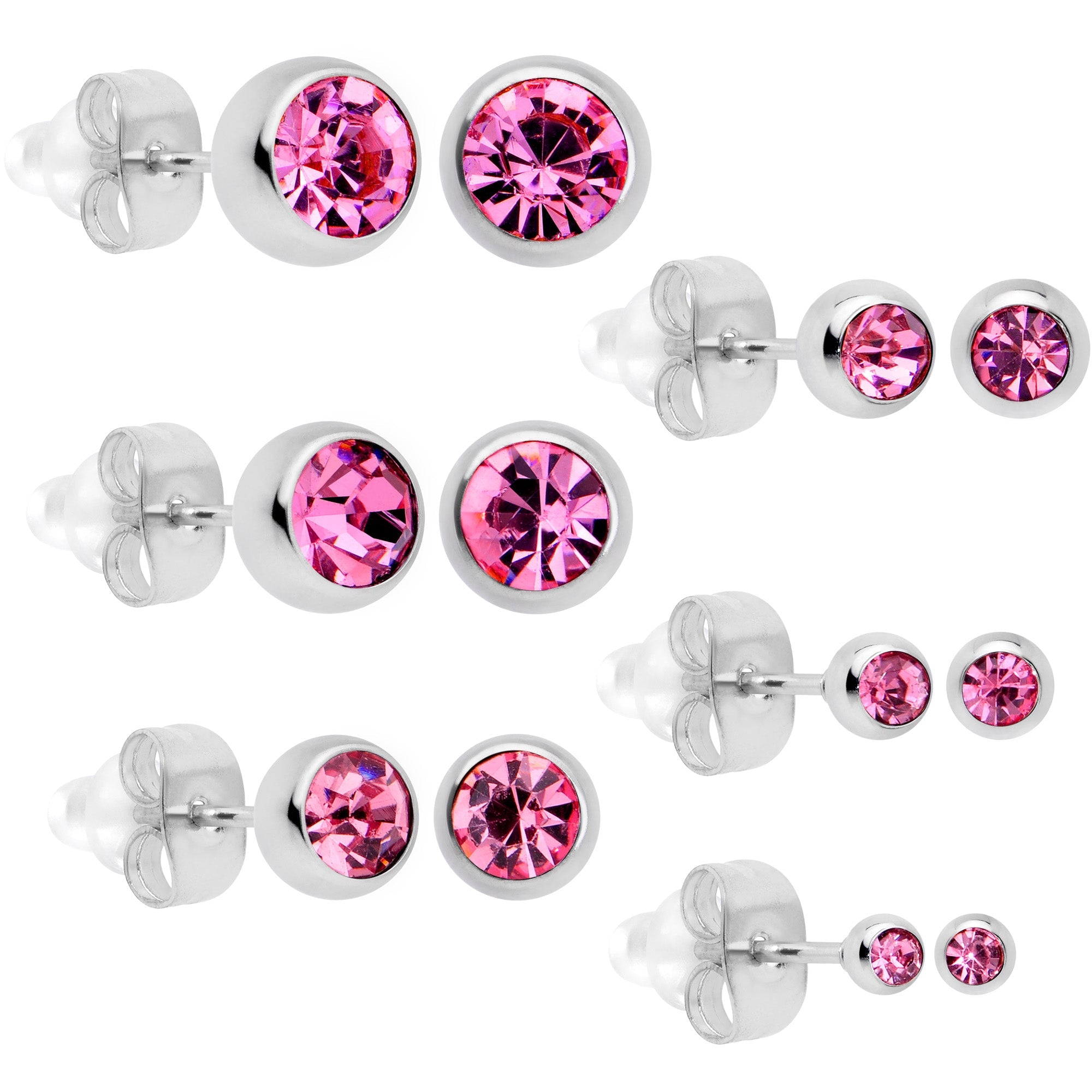 BodyCandy Pink Gem 3mm to 8mm Ball End Stud Earrings Set of 6 — in-use photo