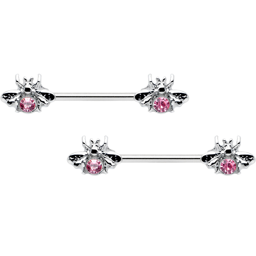 BodyCandy 14G 9/16 Pink Gem Bee Beautiful Insect Barbell Nipple Ring Set — main product shot