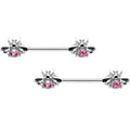 BodyCandy 14G 9/16 Pink Gem Bee Beautiful Insect Barbell Nipple Ring Set — main product shot