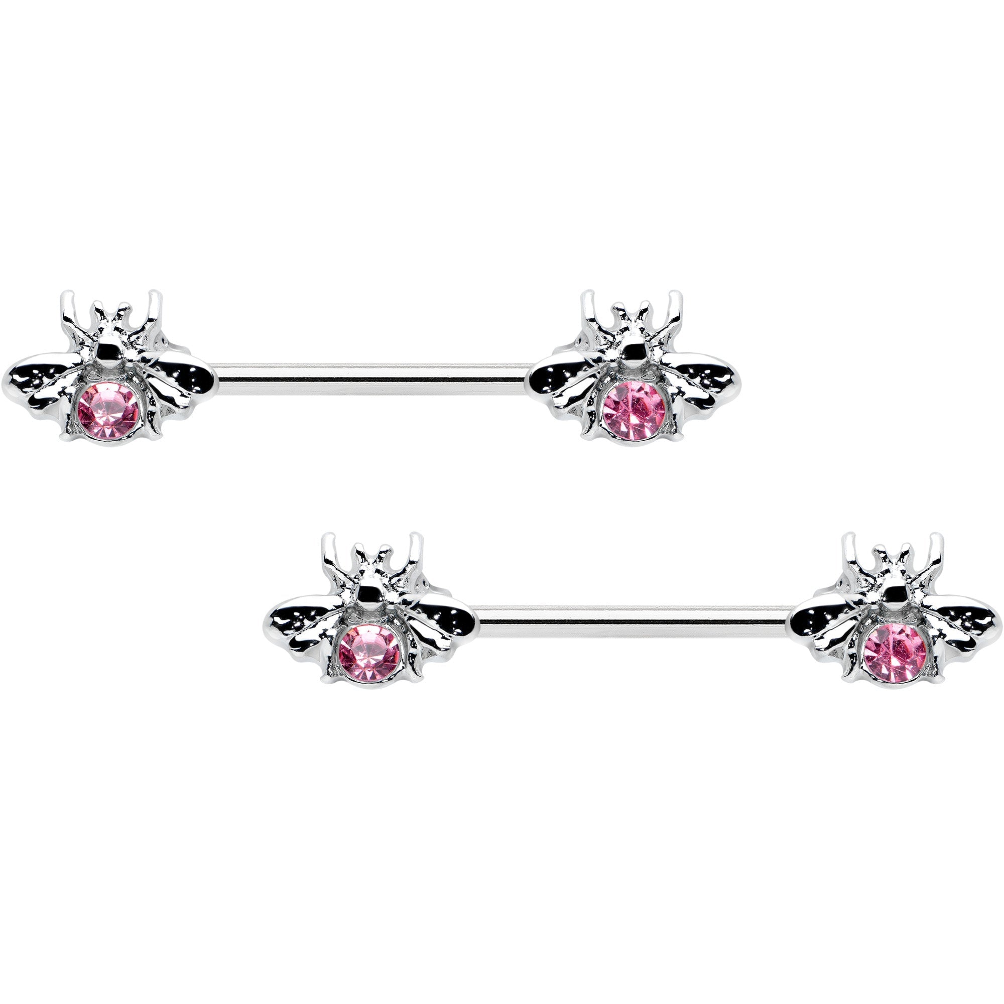 BodyCandy 14G 9/16 Pink Gem Bee Beautiful Insect Barbell Nipple Ring Set — main product shot