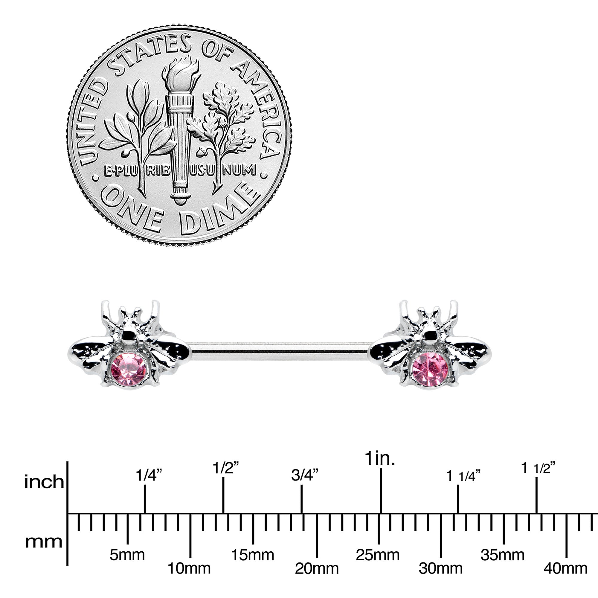 BodyCandy 14G 9/16 Pink Gem Bee Beautiful Insect Barbell Nipple Ring Set — lifestyle context