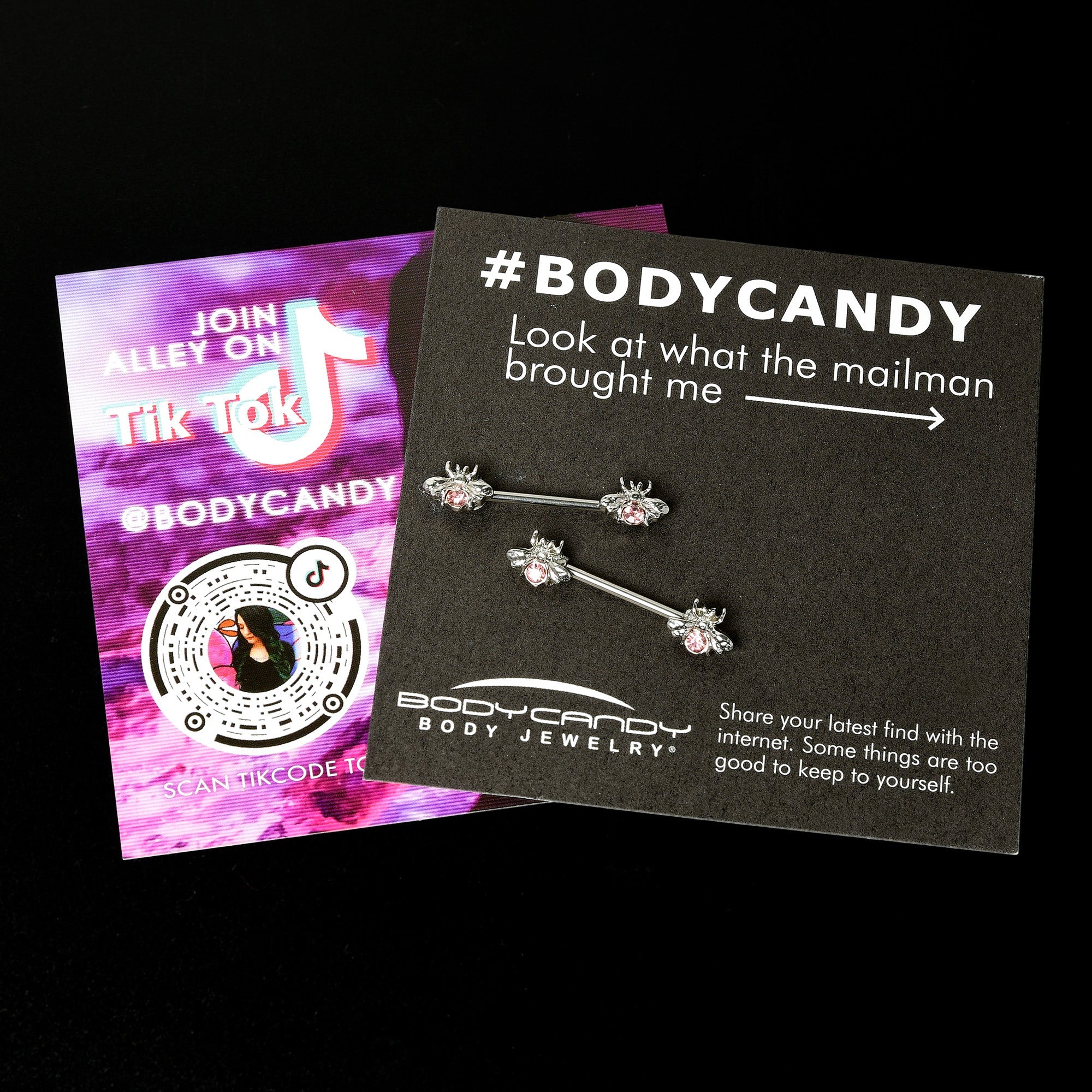 BodyCandy 14G 9/16 Pink Gem Bee Beautiful Insect Barbell Nipple Ring Set — size reference