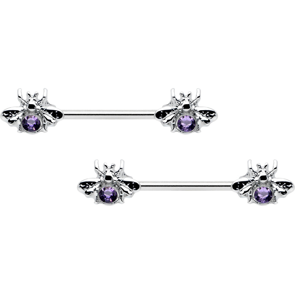 BodyCandy 14G 9/16 Purple Gem Bee Beautiful Insect Barbell Nipple Ring Set — main product shot