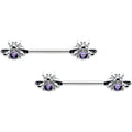 BodyCandy 14G 9/16 Purple Gem Bee Beautiful Insect Barbell Nipple Ring Set — main product shot