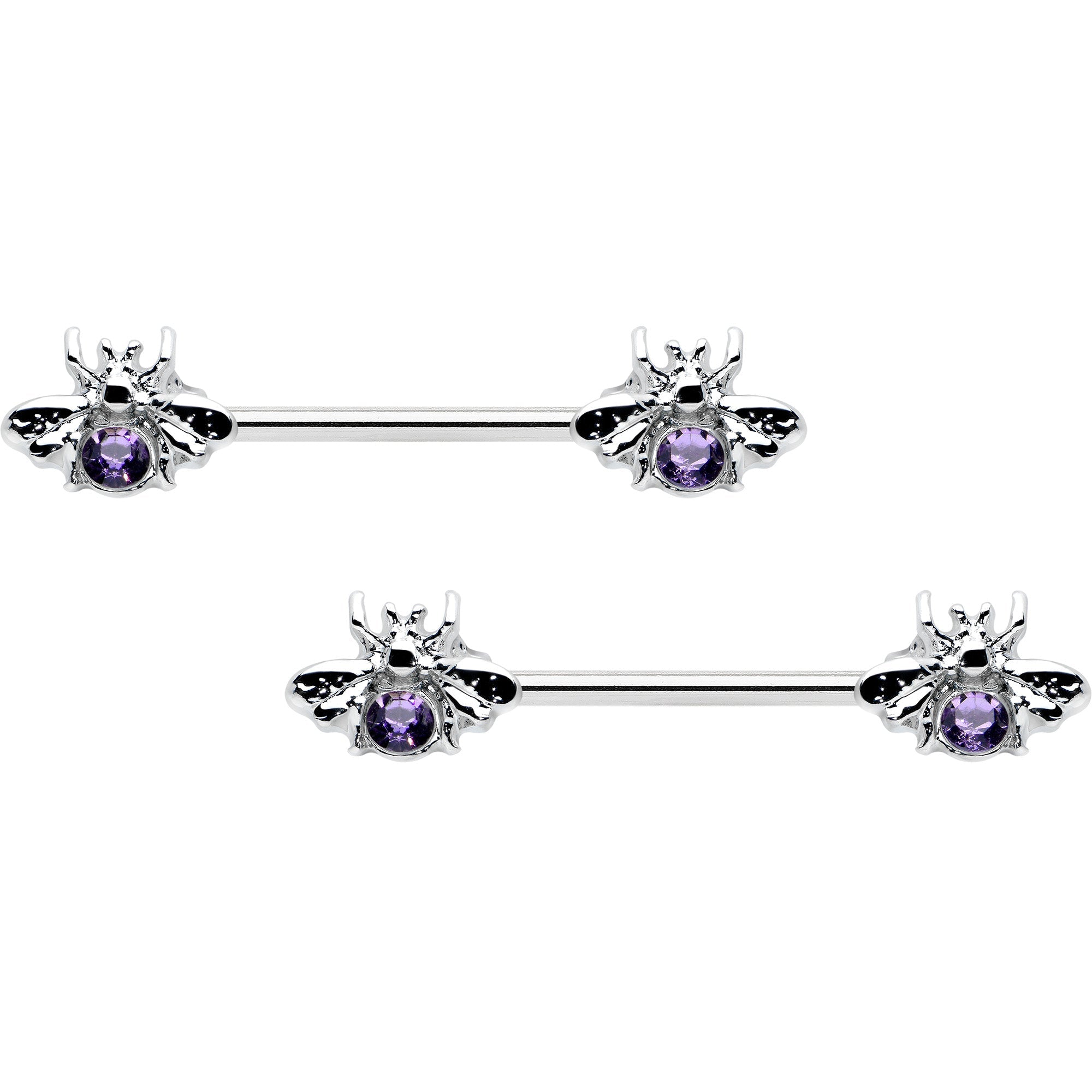 BodyCandy 14G 9/16 Purple Gem Bee Beautiful Insect Barbell Nipple Ring Set — main product shot