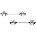 BodyCandy 14G 9/16 White Faux Opal Bee Beauty Insect Barbell Nipple Ring Set — main product shot