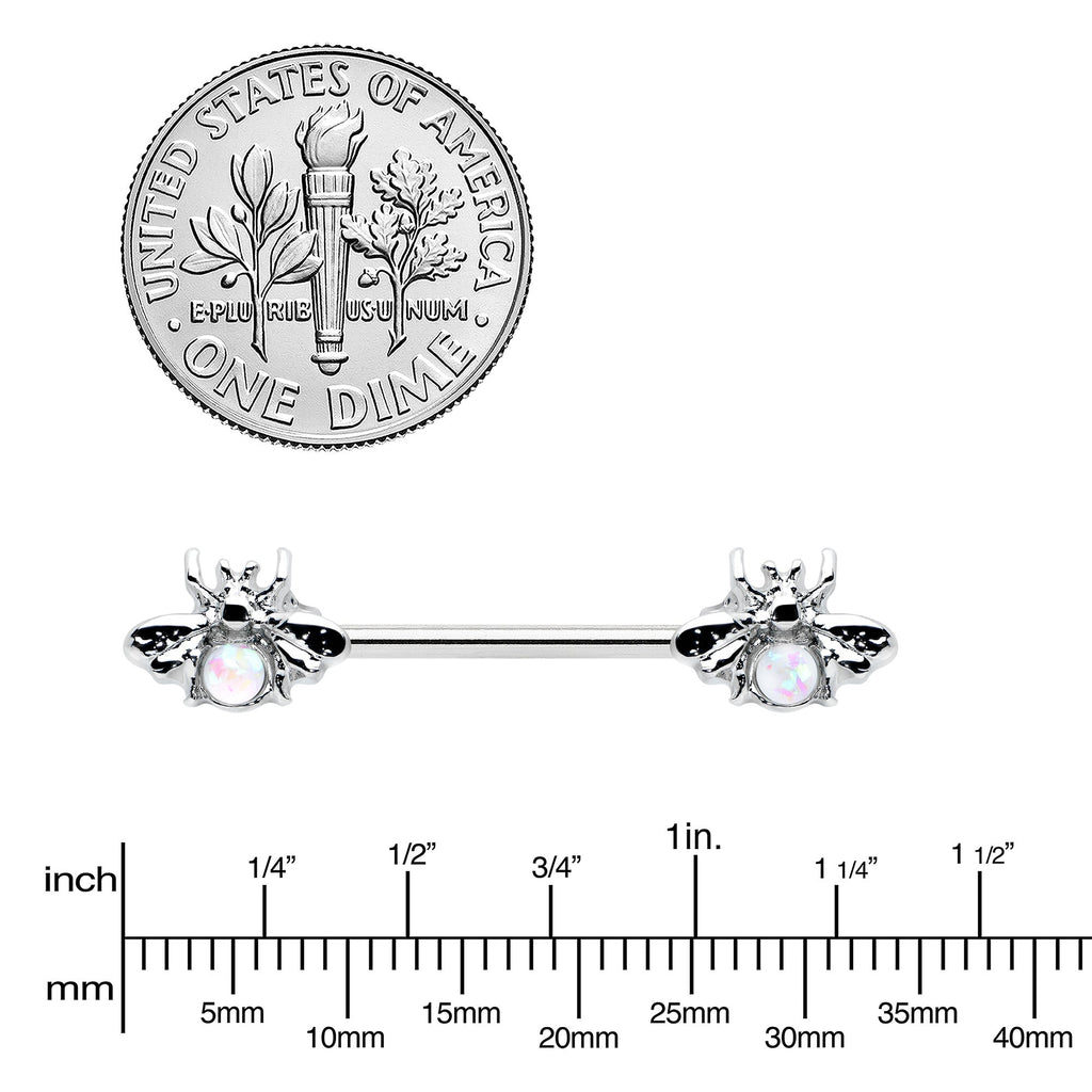 BodyCandy 14G 9/16 White Faux Opal Bee Beauty Insect Barbell Nipple Ring Set — lifestyle context