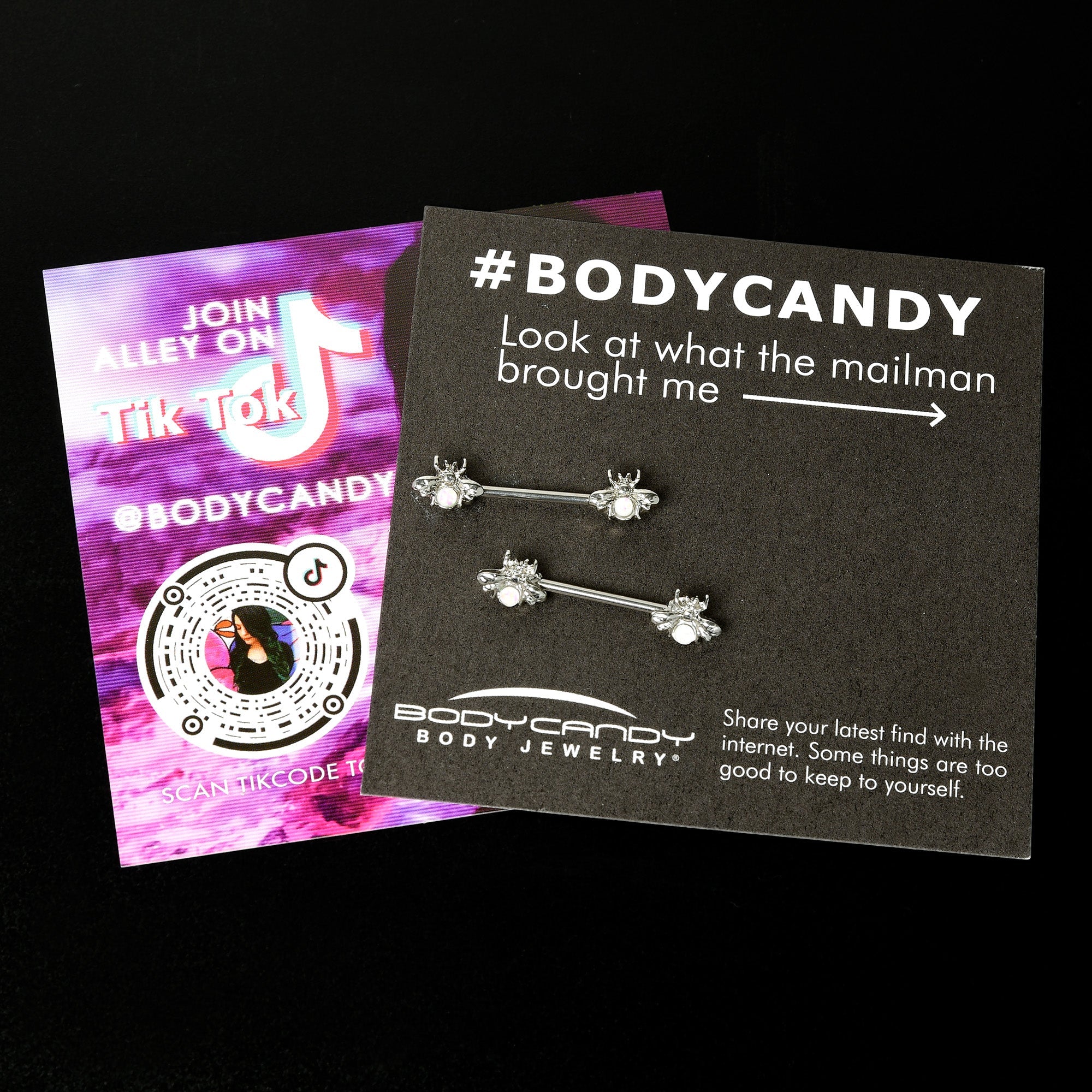 BodyCandy 14G 9/16 White Faux Opal Bee Beauty Insect Barbell Nipple Ring Set — size reference