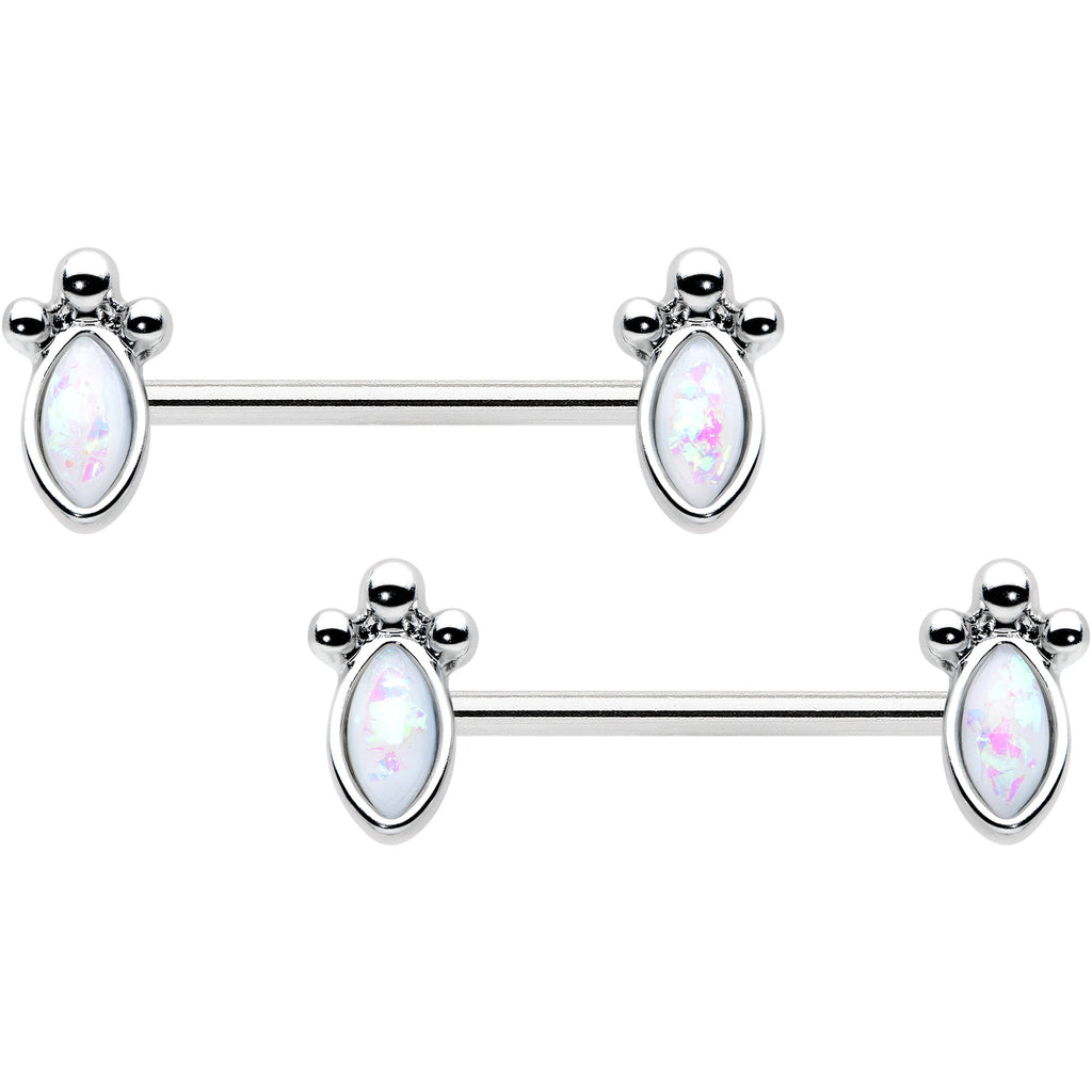 BodyCandy 14G 9/16 White Faux Opal Deco Ovals Barbell Nipple Ring Set — main product shot