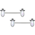 BodyCandy 14G 9/16 White Faux Opal Deco Ovals Barbell Nipple Ring Set — main product shot
