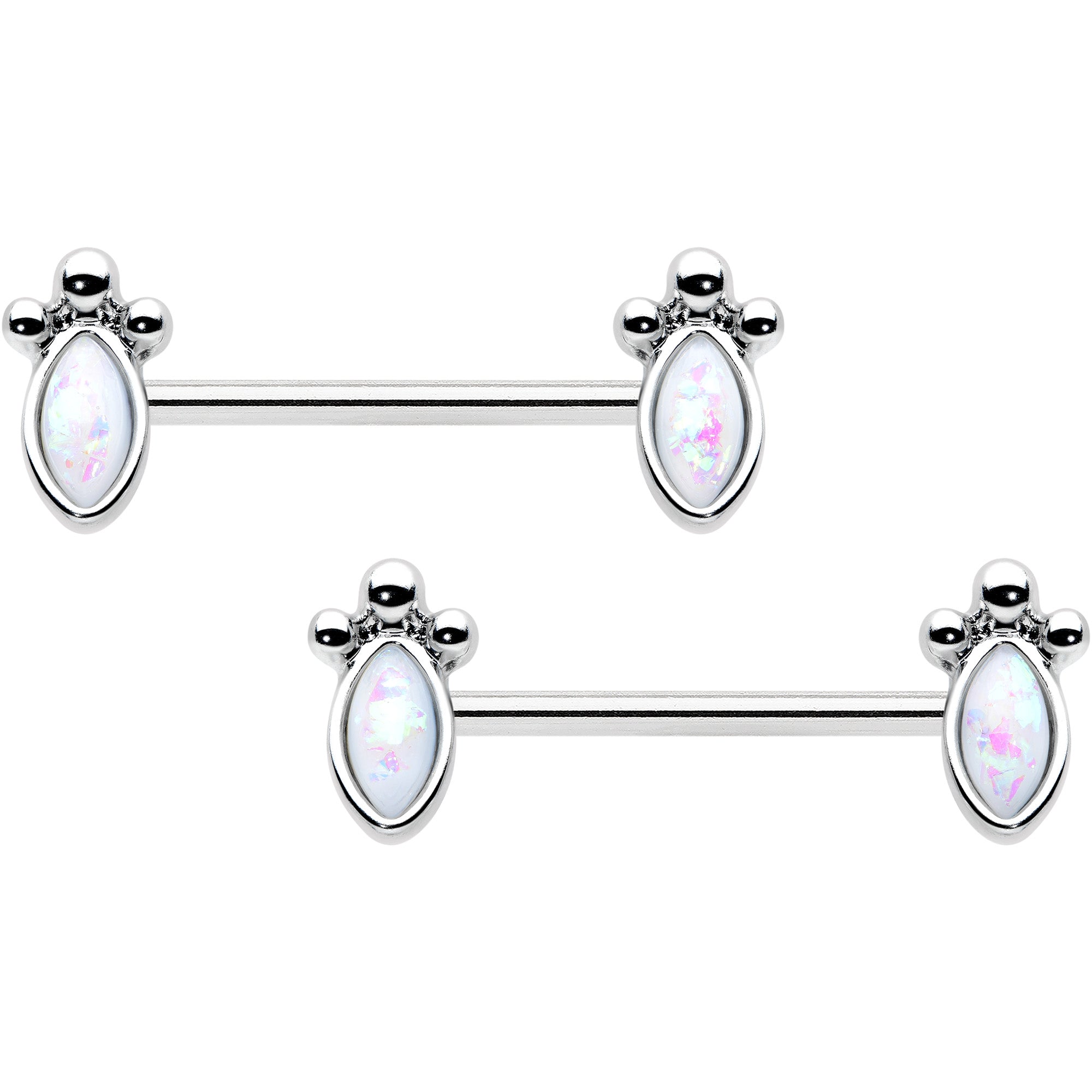BodyCandy 14G 9/16 White Faux Opal Deco Ovals Barbell Nipple Ring Set — main product shot