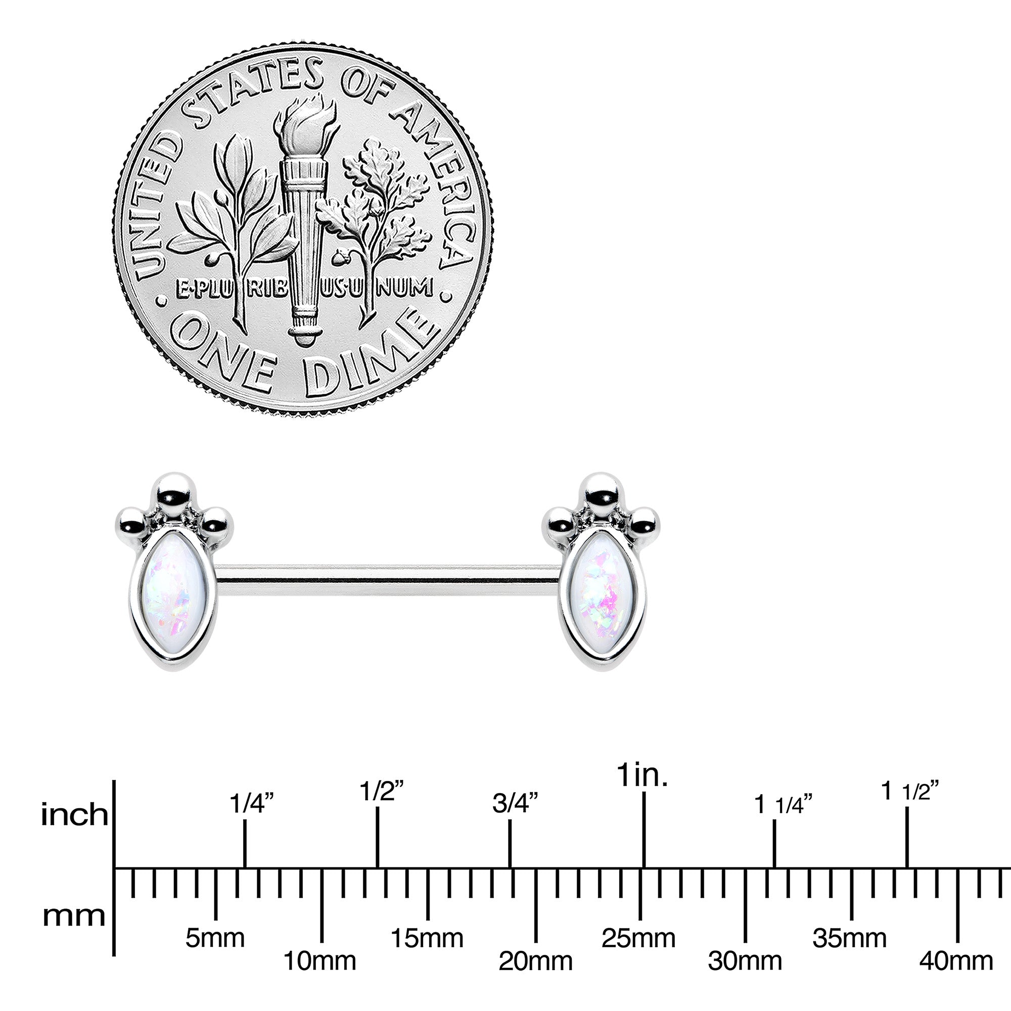 BodyCandy 14G 9/16 White Faux Opal Deco Ovals Barbell Nipple Ring Set — lifestyle context