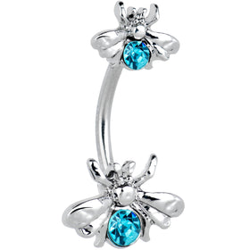Blue Gem Bees Beautiful Insect Double Mount Belly Ring