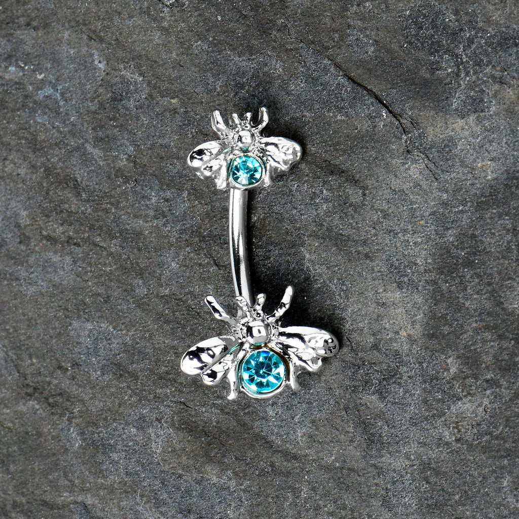 BodyCandy Blue Gem Bees Beautiful Insect Double Mount Belly Ring — back view