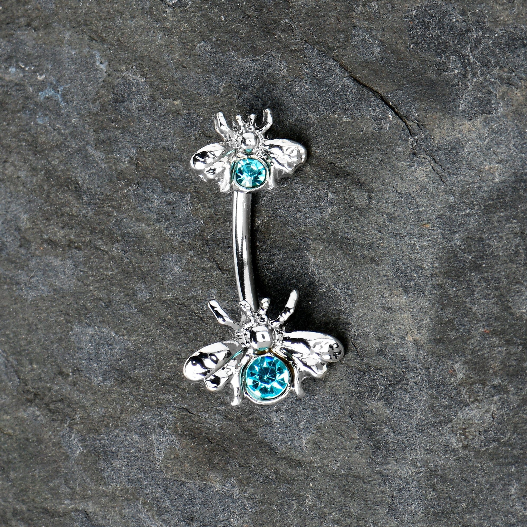 BodyCandy Blue Gem Bees Beautiful Insect Double Mount Belly Ring — back view