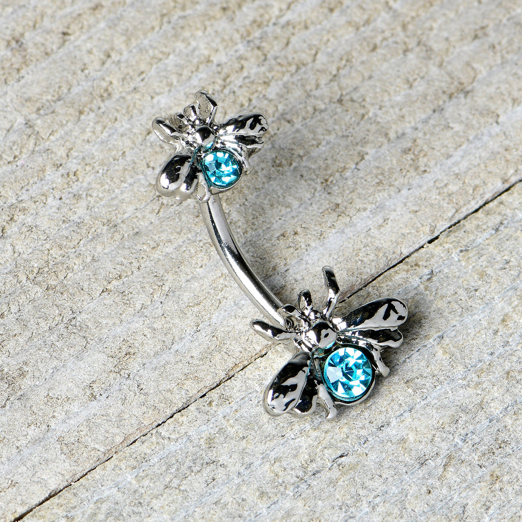 BodyCandy Blue Gem Bees Beautiful Insect Double Mount Belly Ring — alternative angle