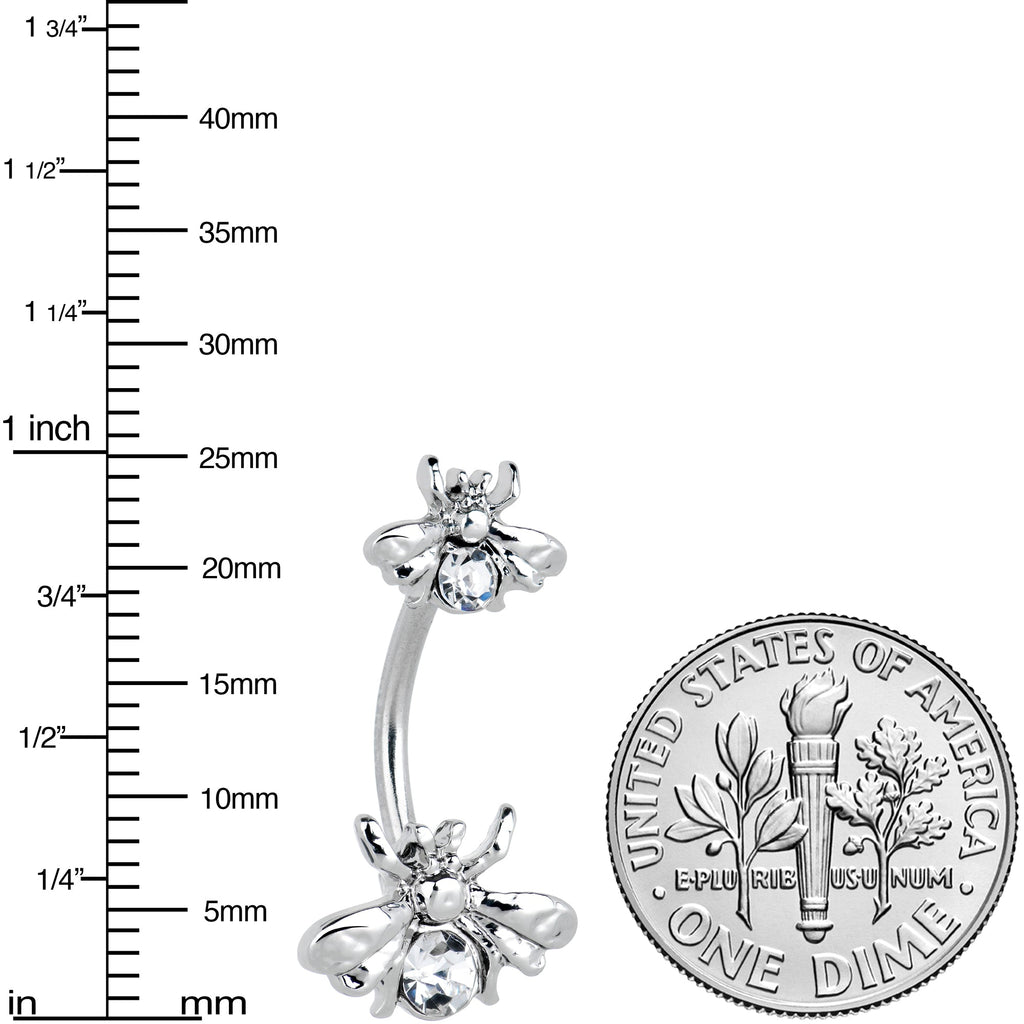 BodyCandy Clear Gem Bees Beautiful Insect Double Mount Belly Ring — lifestyle context