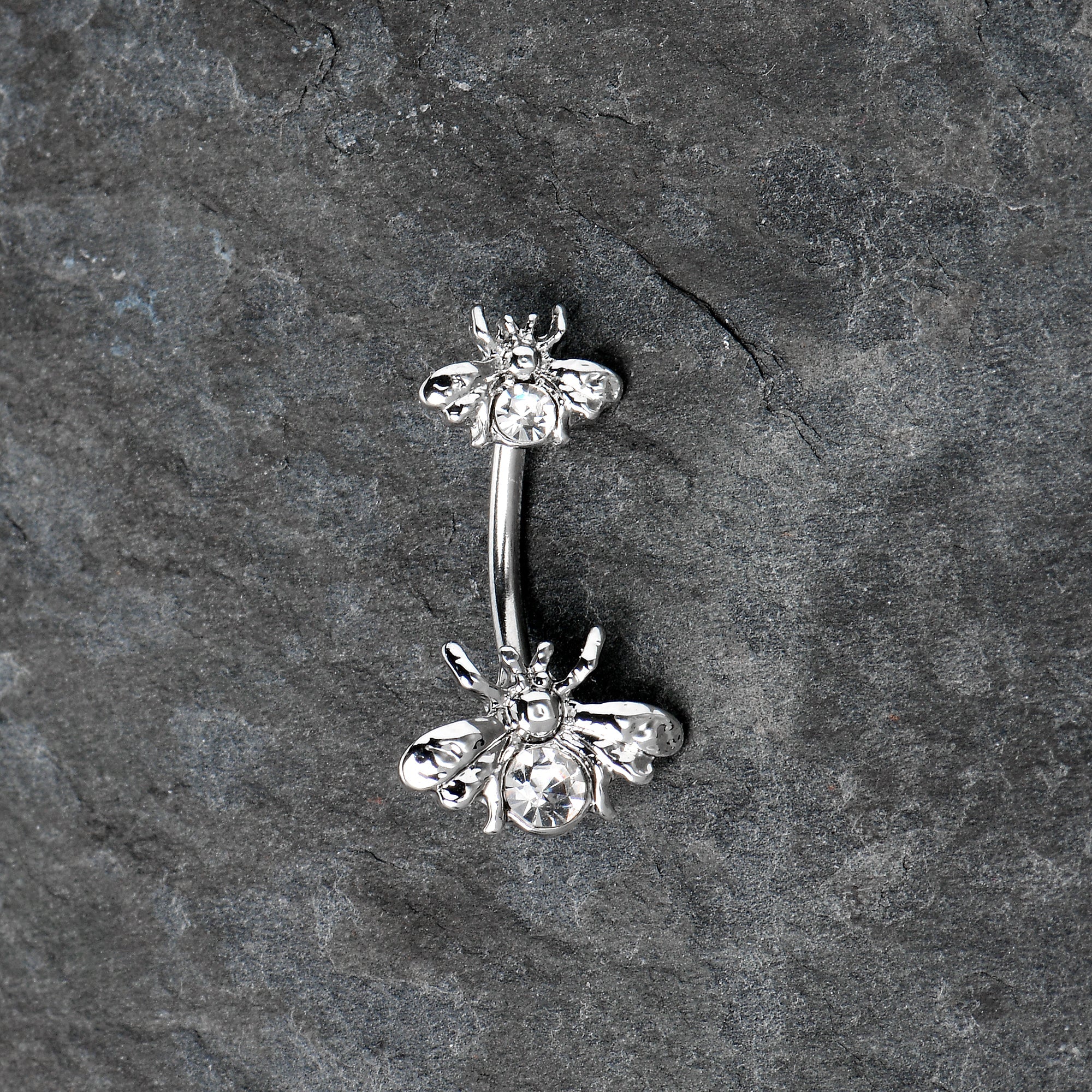 BodyCandy Clear Gem Bees Beautiful Insect Double Mount Belly Ring — back view