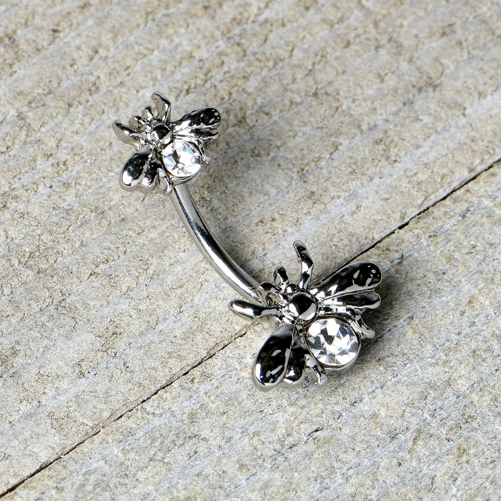BodyCandy Clear Gem Bees Beautiful Insect Double Mount Belly Ring — alternative angle