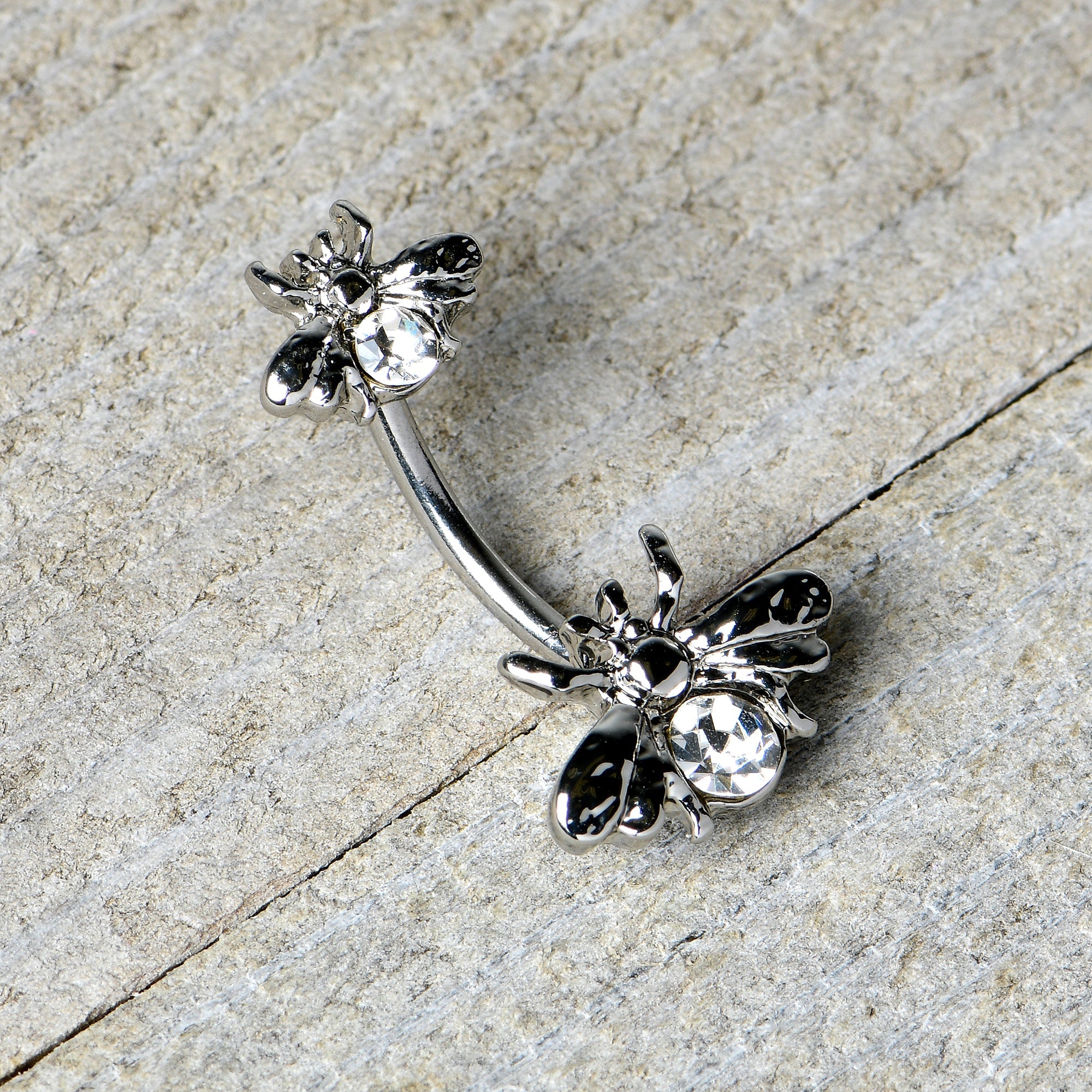 BodyCandy Clear Gem Bees Beautiful Insect Double Mount Belly Ring — alternative angle