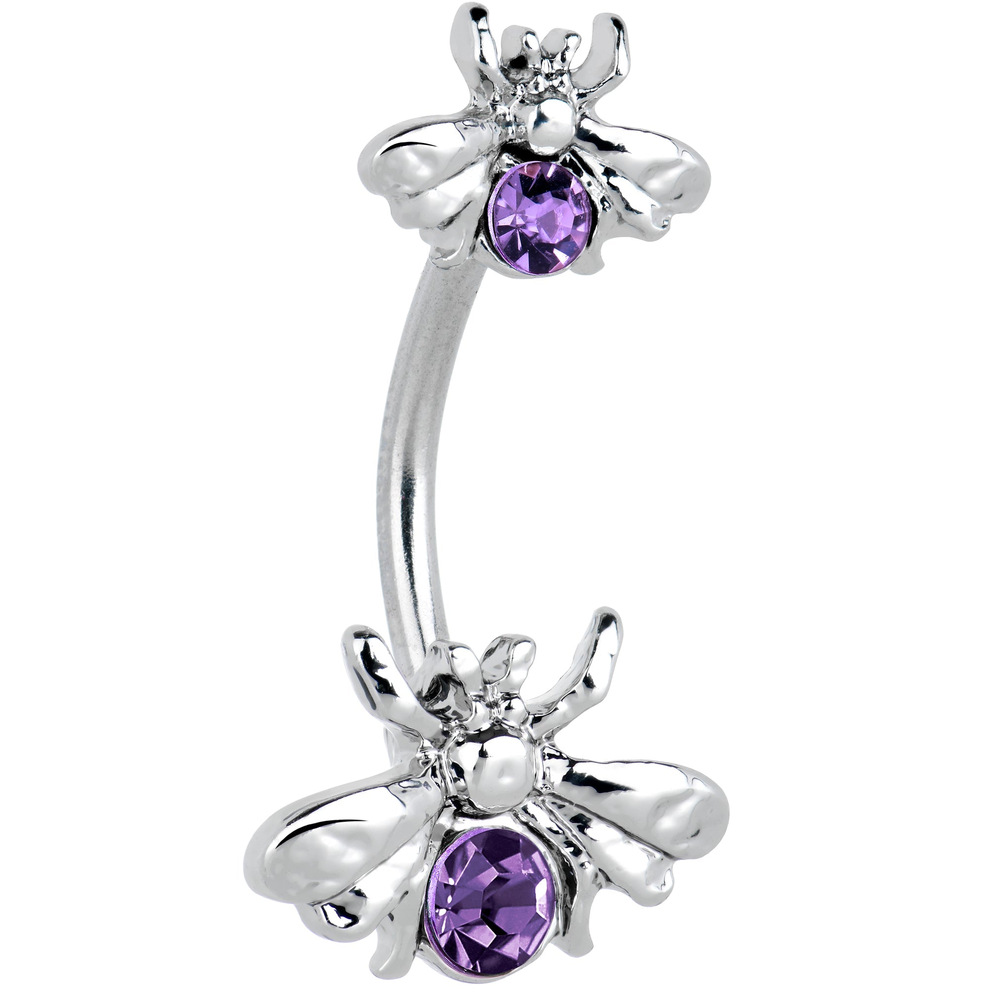 BodyCandy Purple Gem Bees Beautiful Insect Double Mount Belly Ring — main product shot