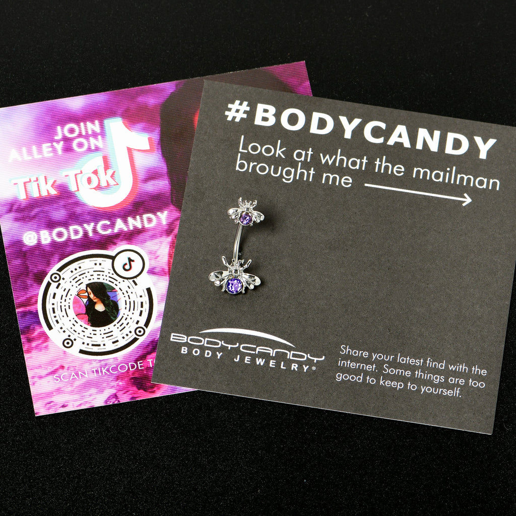 BodyCandy Purple Gem Bees Beautiful Insect Double Mount Belly Ring — side view
