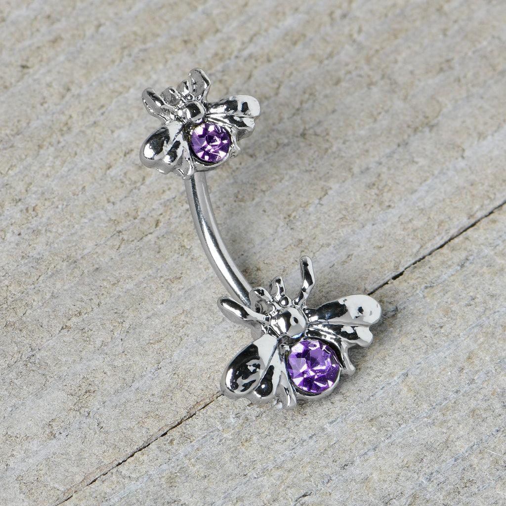 BodyCandy Purple Gem Bees Beautiful Insect Double Mount Belly Ring — back view