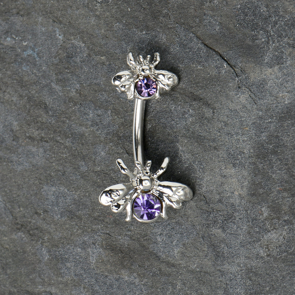 BodyCandy Purple Gem Bees Beautiful Insect Double Mount Belly Ring — alternative angle