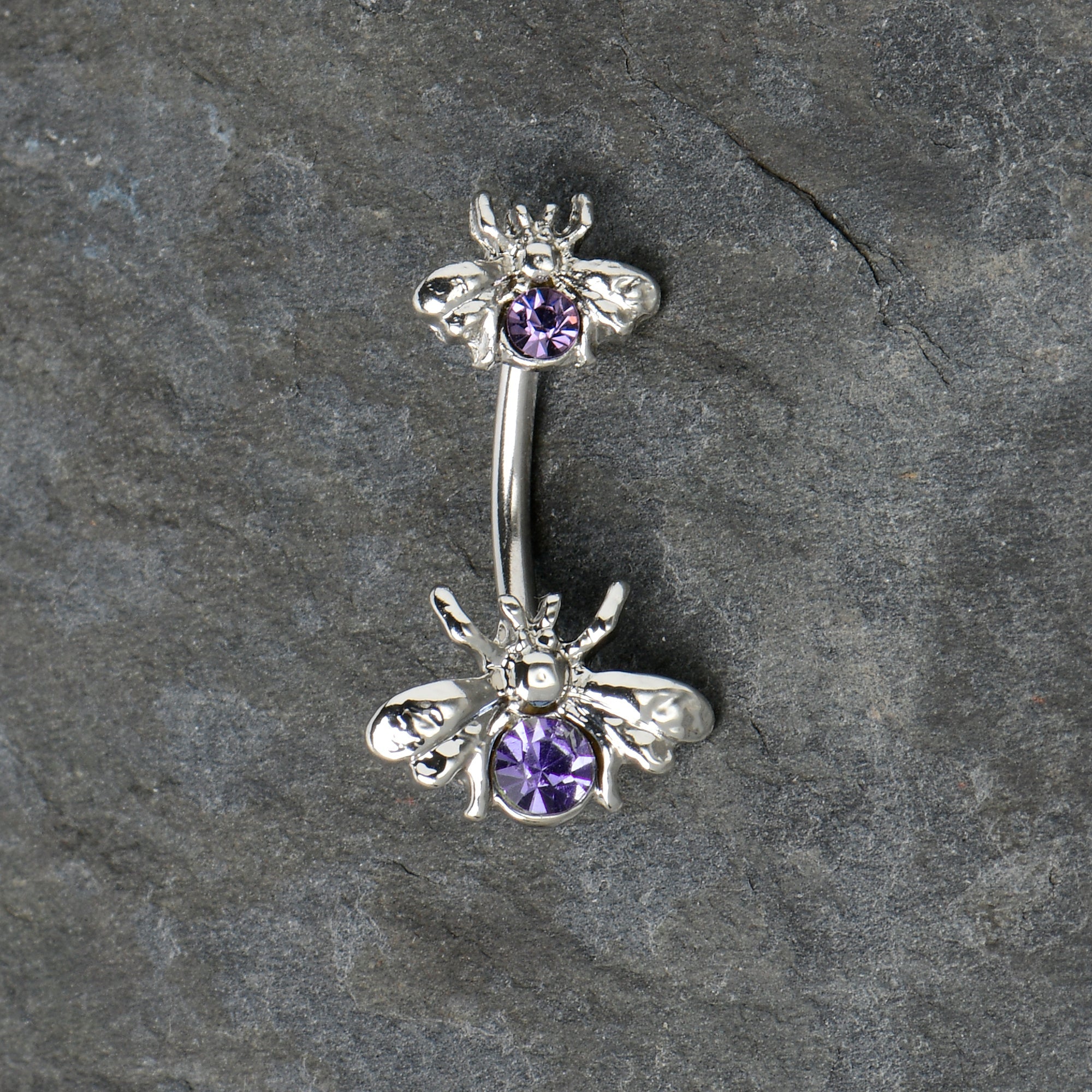 BodyCandy Purple Gem Bees Beautiful Insect Double Mount Belly Ring — alternative angle