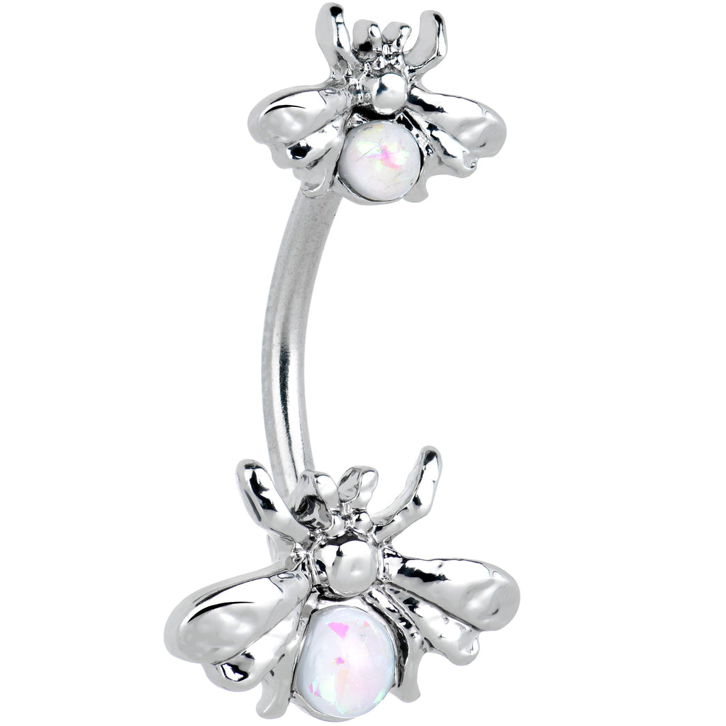 BodyCandy White Opalescent Bees Beautiful Insect Double Mount Belly Ring — main product shot