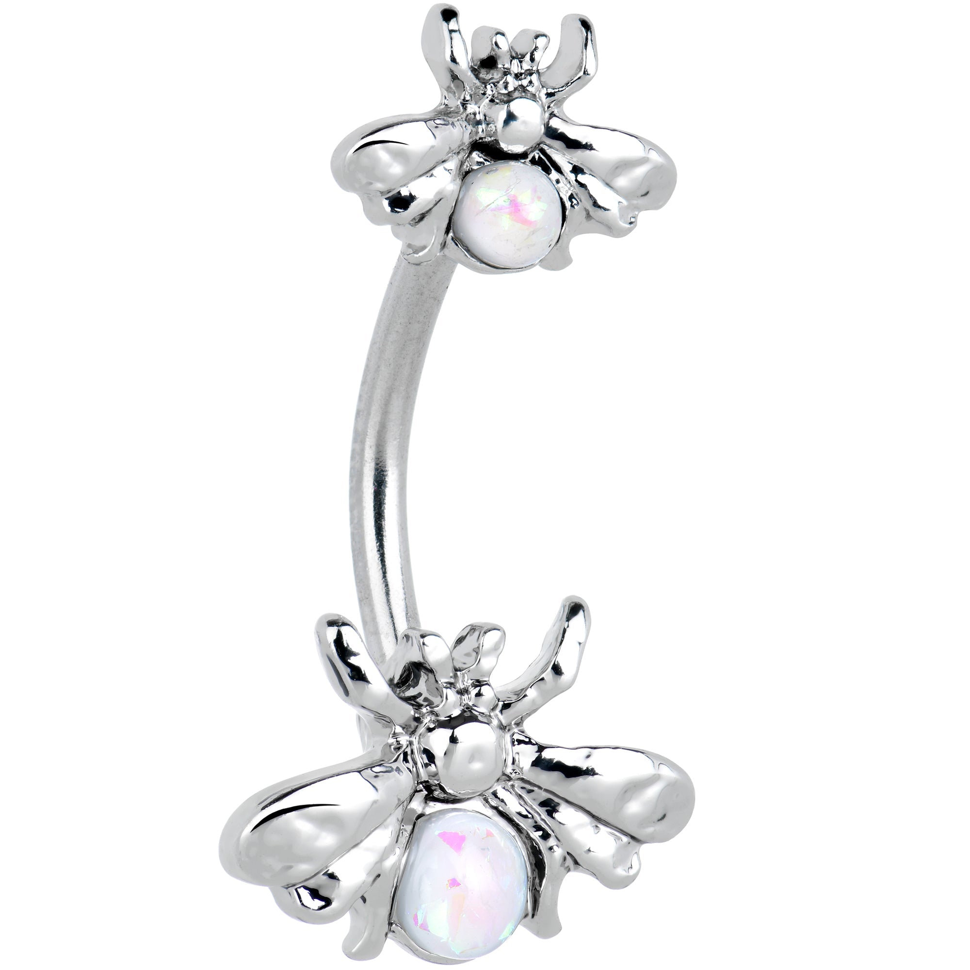 BodyCandy White Opalescent Bees Beautiful Insect Double Mount Belly Ring — main product shot