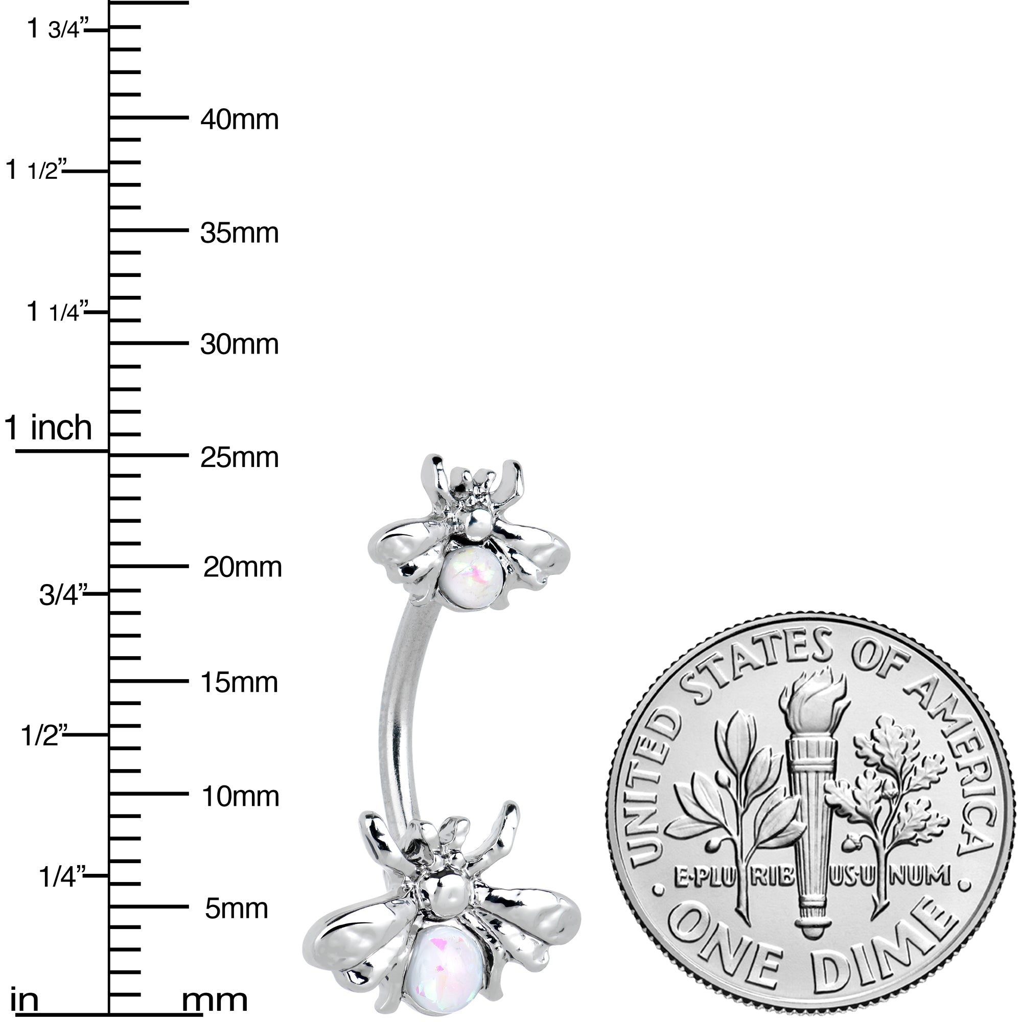 BodyCandy White Opalescent Bees Beautiful Insect Double Mount Belly Ring — lifestyle context