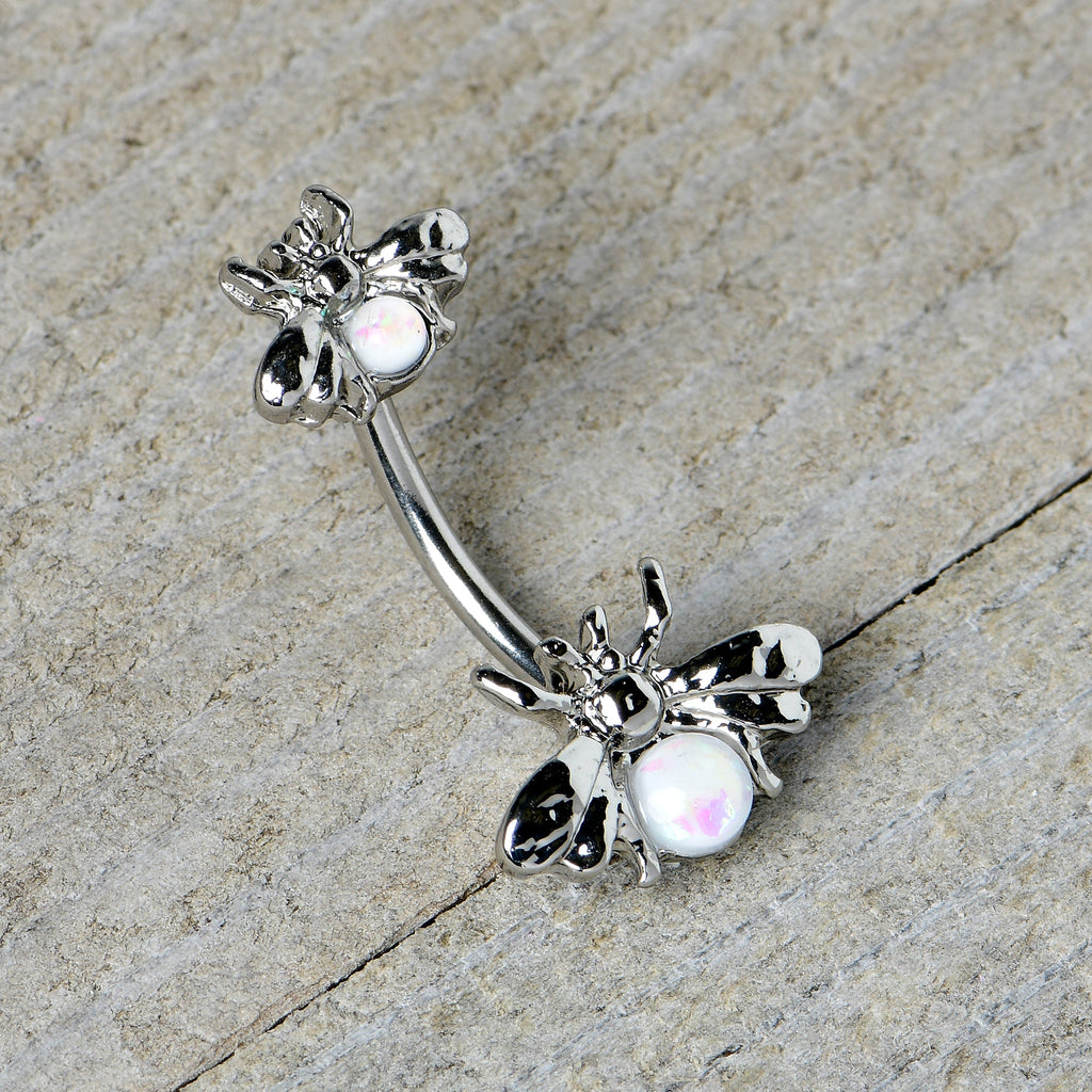 BodyCandy White Opalescent Bees Beautiful Insect Double Mount Belly Ring — alternative angle